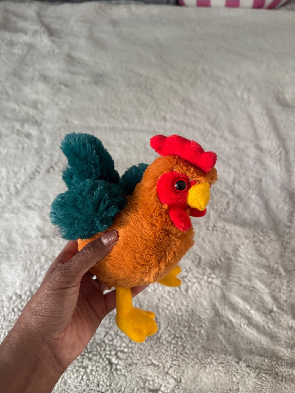 Plush Orange & Teal Rooster Small Pet Toy